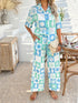 'Splendory' Collared Print Top and Pants Set - Celes Fashion